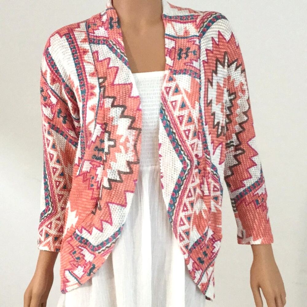Southwestern Style Open Cardigan Blazer Style Sweater Top Womens Large